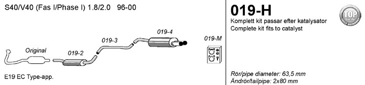 Simons Uitlaatsysteem af kat. Volvo S40 1996-2000