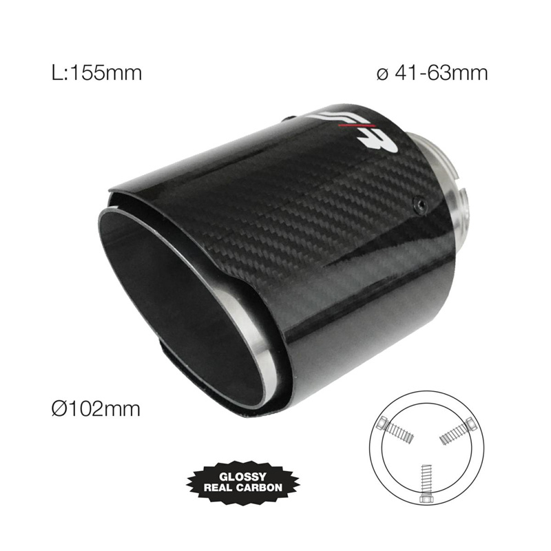 Simoni Racing Uitlaatsierstuk Rond/Schuin Glanzend-Carbon+RVS - Ø102xL155mm - Montage 63mm