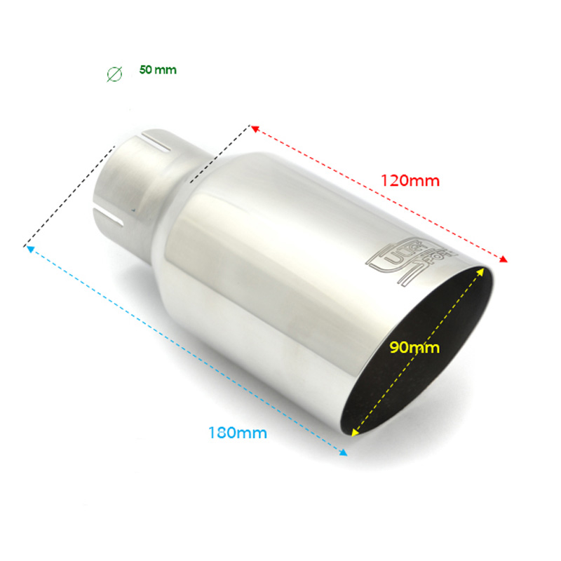 Ulter Sport Uitlaatsierstuk - Rond Ø90mm Schuin - Lengte 180mm  - Montage ->50mm - RVS