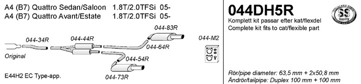 Simons Dual Power Uitlaatsysteem af kat. Audi A4 Quattro B6 2005
