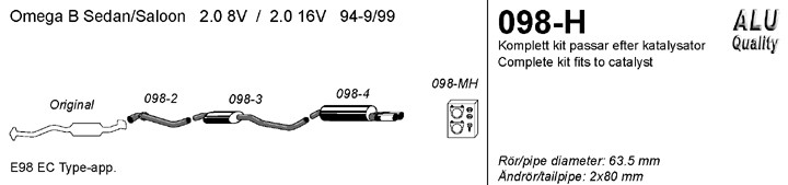 Simons Uitlaatsysteem af kat. Opel Omega B 1994-1999