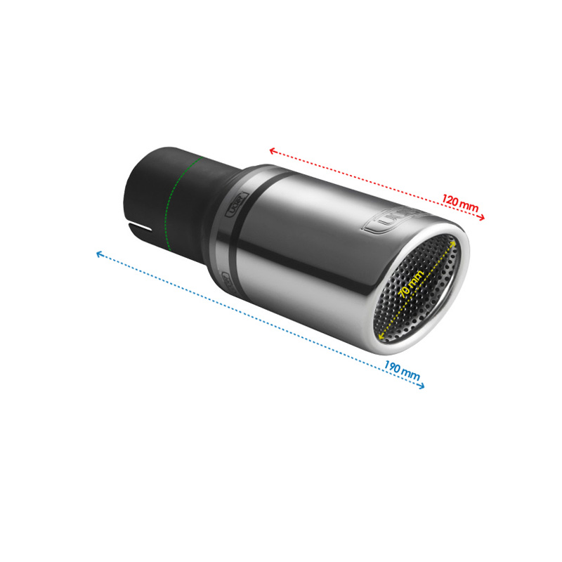 Ulter Sport Uitlaatsierstuk - Rond Ø70mm Schuin RS - Lengte 120mm - Montage ->50mm - RVS