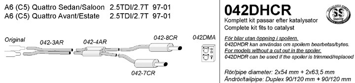 Simons Uitlaatsysteem af kat. Audi A6 Quattro 5C 1997-2001