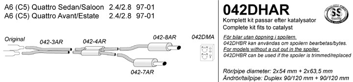 Simons Uitlaatsysteem af kat. Audi A6 Quattro 5C 1997-2001