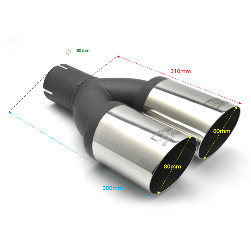 Ulter Sport Uitlaatsierstuk - Dubbel Rond Ø80mm Schuin  - Lengte 280mm - Montage ->50mm - RVS