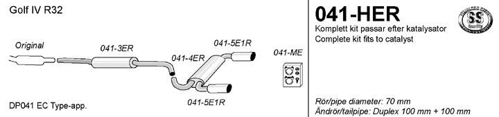 Simons Dual Power Uitlaatsysteem af kat. VW Golf IV 2002-2003
