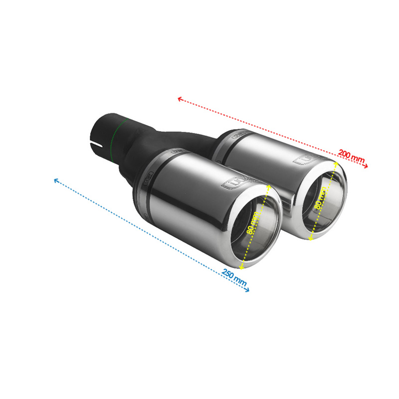 Ulter Sport Uitlaatsierstuk - Dubbel Rond Ø80mm Big Rim - Lengte 200mm - Montage ->50mm - RVS
