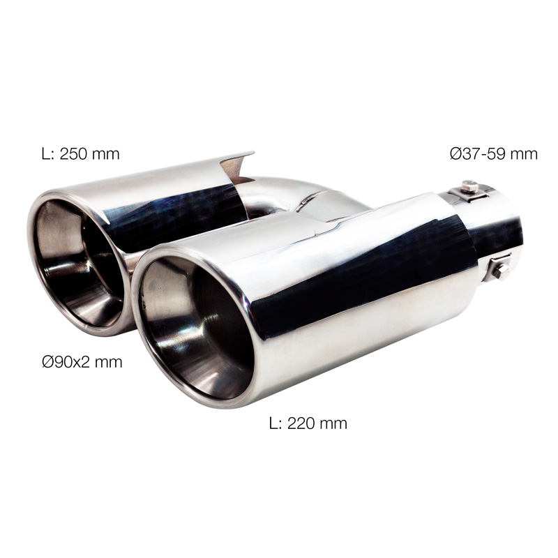 Simoni Racing Uitlaatsierstuk Dubbel Rond RVS - Ø90xL220mm - Montage ->Ø37-59mm