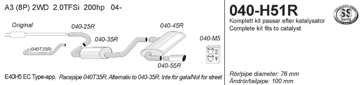 Simons Uitlaatsysteem af kat. Audi A3 8P 2005>