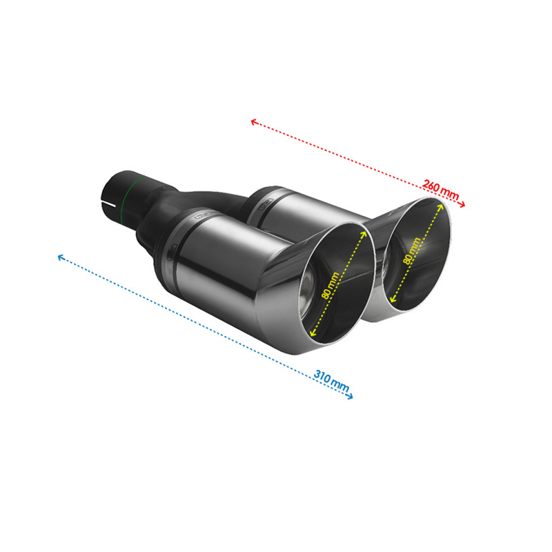Ulter Sport Uitlaatsierstuk - Dubbel Rond DTM Race Ø80mm -  Lengte 260mm - Montage ->50mm - RVS