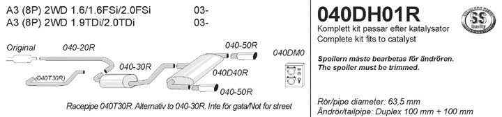 Simons Dual Power Uitlaatsysteem af kat. Audi A3 8P 2003>