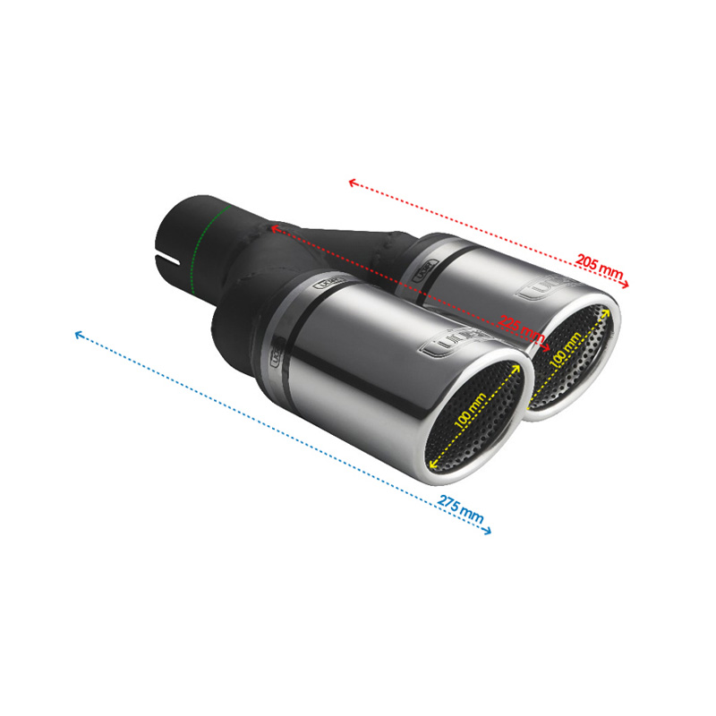 Ulter Sport Uitlaatsierstuk - Dubbel Rond Ø100mm RS - Lengte 225mm - Montage ->50mm - RVS