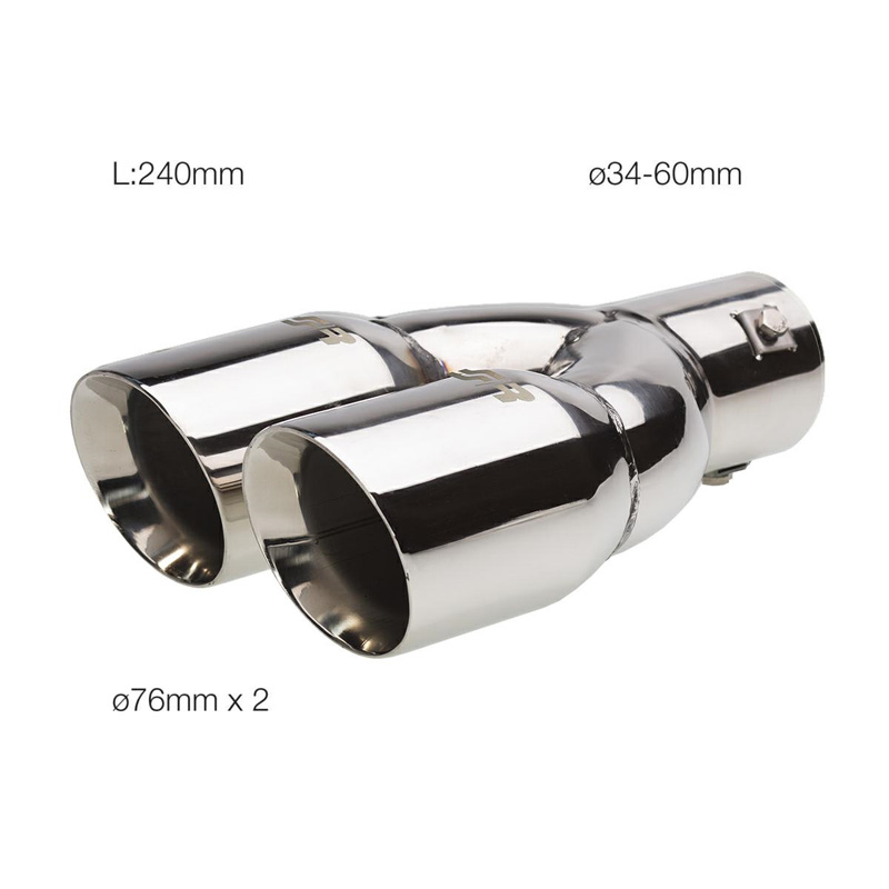 Simoni Racing Uitlaatsierstuk Dubbel Rond/Schuin RVS - Ø2x76xL240mm - Montage 34-60mm