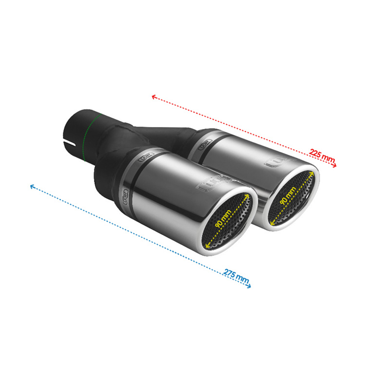 Ulter Sport Uitlaatsierstuk - Dubbel Rond Ø90mm RS - Lengte 225mm - Montage ->50mm - RVS