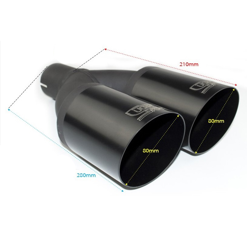 Ulter Sport Uitlaatsierstuk - Dubbel Rond Ø80mm Schuin - Lengte 280mm - Montage ->55mm - Zwart RVS
