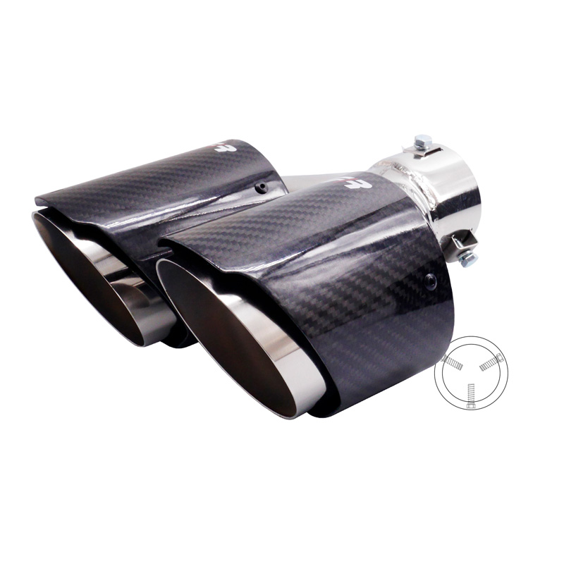 Simoni Racing Uitlaatsierstuk Dubbel Rechts Rond/Schuin RVS & Carbon - Ø102xL215-230mm - Montage ->40-63mm