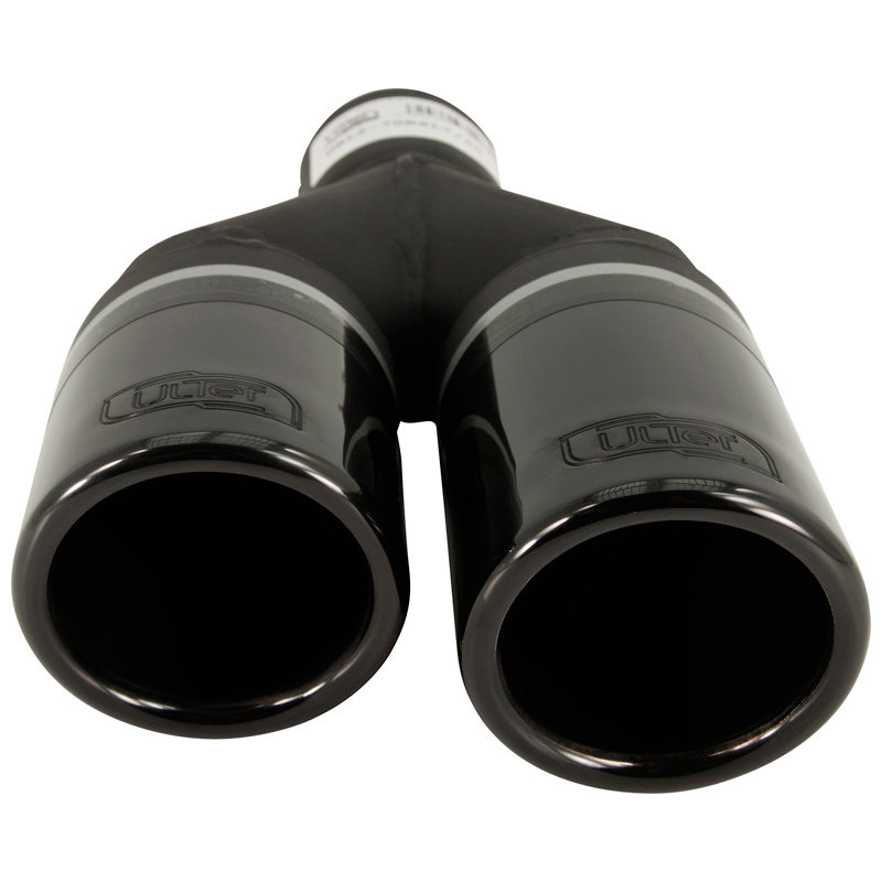 Ulter Sport Uitlaatsierstuk (links) - Dubbel Rond Ø70mm - Lengte 200/180mm - Montage ->50mm - RVS Zwart