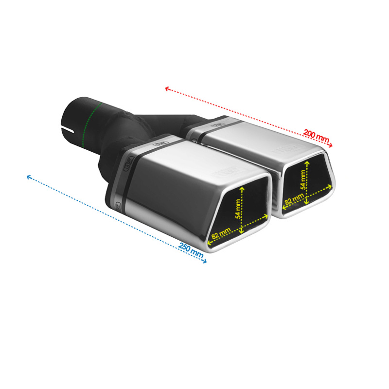 Ulter Sport Uitlaatsierstuk - Dubbel Trapezium 86x54mm - Lengte 200mm - Montage ->50mm - RVS