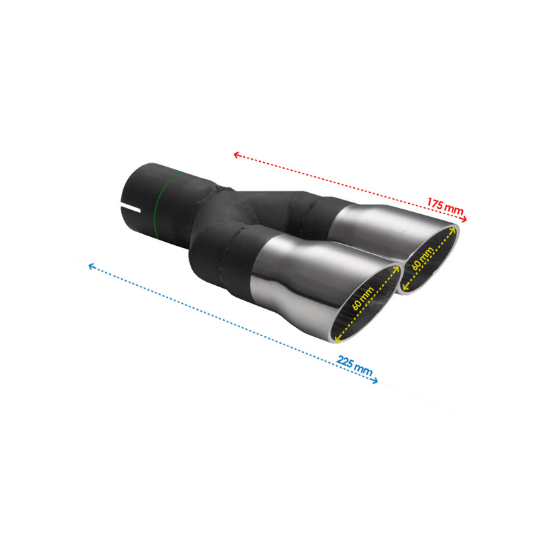 Ulter Sport Uitlaatsierstuk - Dubbel Rond Ø60mm Race - Lengte 175mm - Montage ->50mm - RVS