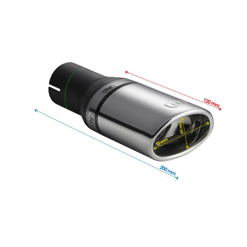 Ulter Sport Uitlaatsierstuk - Ovaal 95x65mm Schuin - Lengte 120mm - Montage ->50mm - RVS