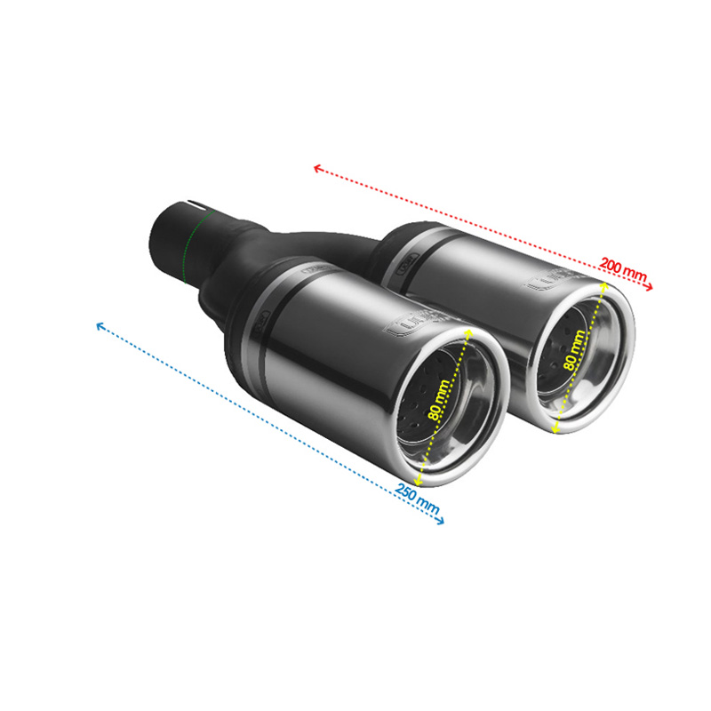 Ulter Sport Uitlaatsierstuk - Dubbel Rond Ø80mm - Lengte 200mm - Montage ->50mm - RVS