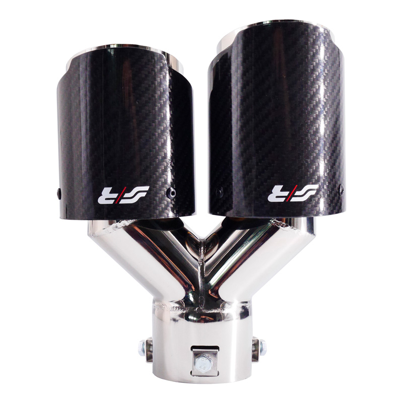 Simoni Racing Uitlaatsierstuk Dubbel Rechts Rond/Schuin RVS & Carbon - Ø92xL215-230mm - Montage ->40-63mm