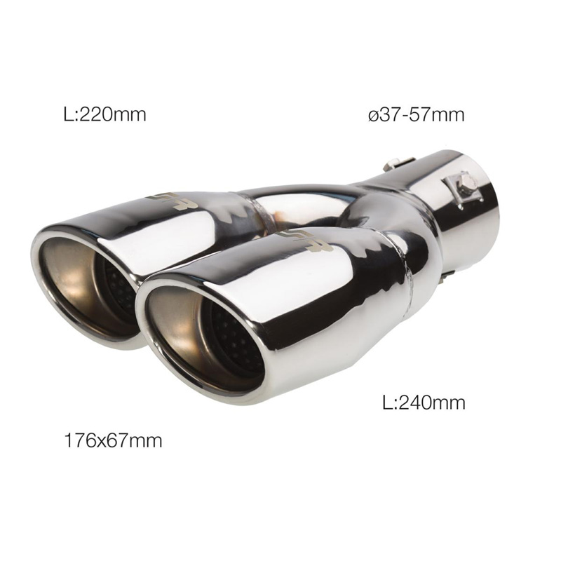 Simoni Racing Uitlaatsierstuk Dubbel Ovaal/Schuin RVS - 167x67xL220mm - Montage 37->57mm - Links