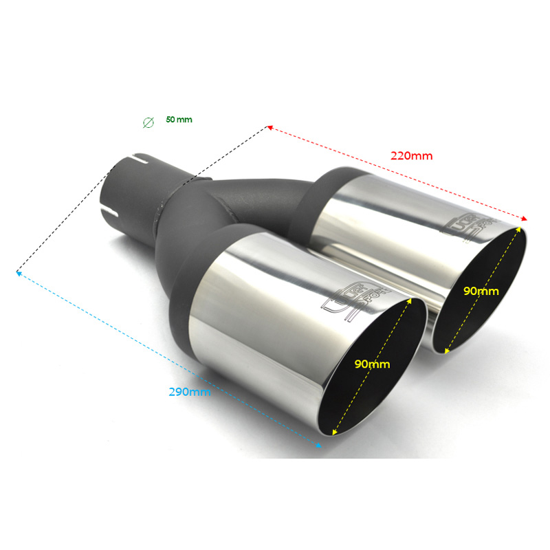 Ulter Sport Uitlaatsierstuk - Dubbel Rond Ø90mm Schuin  - Lengte 290mm - Montage ->50mm - RVS