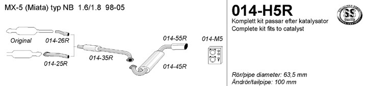 Simons Uitlaatsysteem af kat. Mazda MX5 NB 1998-2005