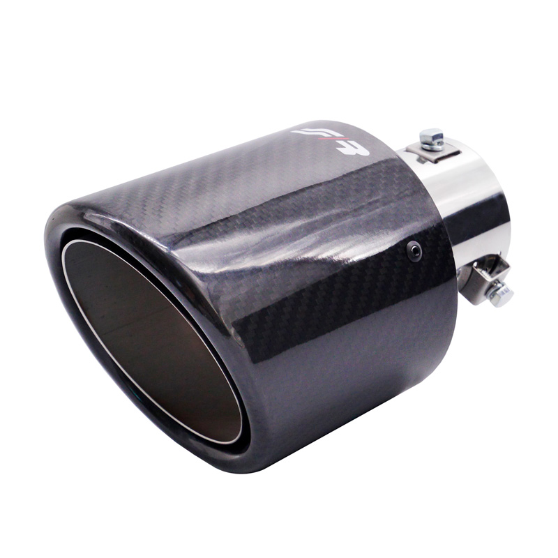 Simoni Racing Uitlaatsierstuk Rond/Schuin Glanzend-Carbon+RVS - Ø114xL185mm - Montage 38-63mm