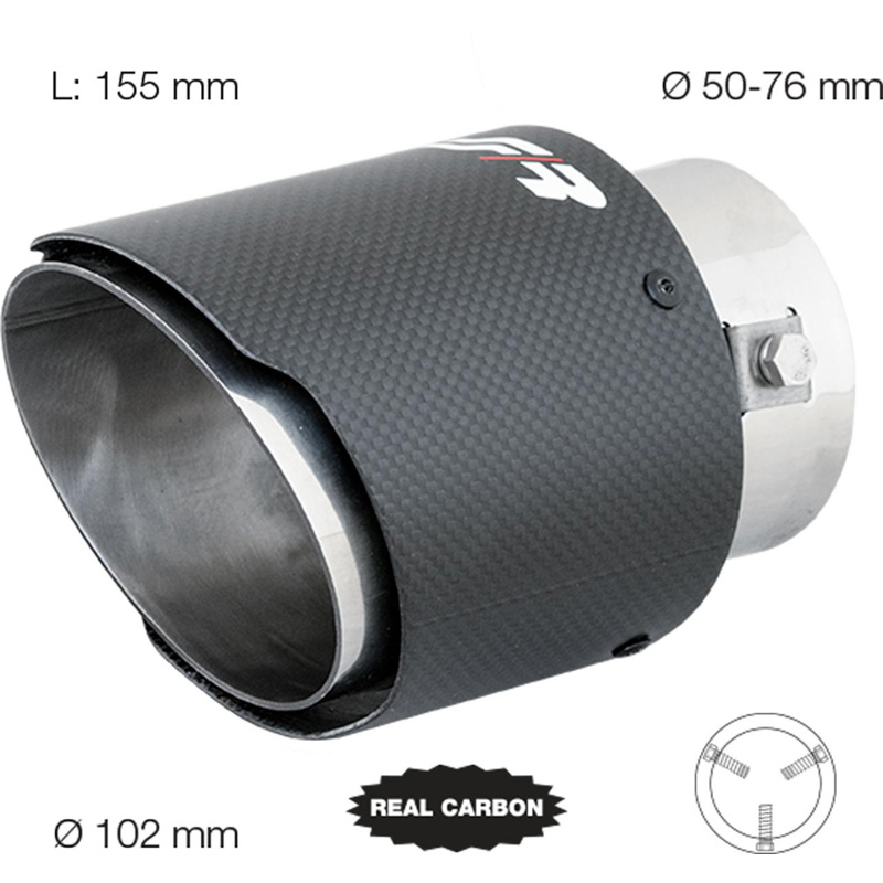 Simoni Racing Uitlaatsierstuk Rond/Schuin Mat-Carbon+RVS - Ø102xL155mm - Montage 50-76mm