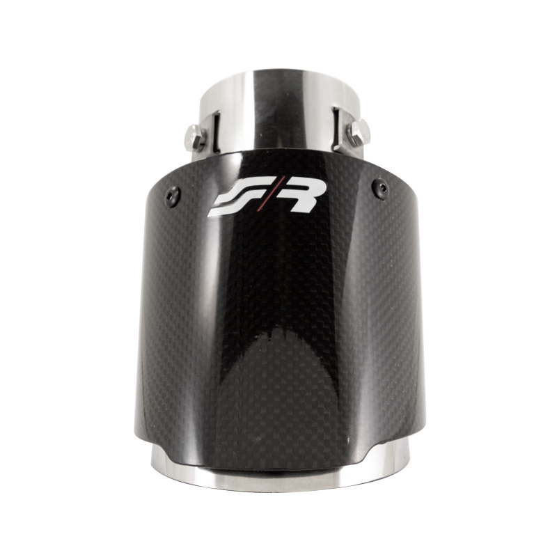 Simoni Racing Uitlaatsierstuk Rond/Schuin Glanzend-Carbon+RVS - Ø102xL155mm - Montage 63mm