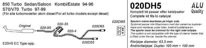 Simons Dual Power Uitlaatsysteem af kat. Volvo 850 1993-1997