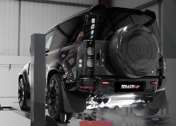 Land Rover Part. Filter-back Defender 110 5.0 V8 Milltek Twin GT-90 Carbon Trims