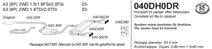 Simons Dual Power Uitlaatsysteem af kat. Audi A3 8P 2003>