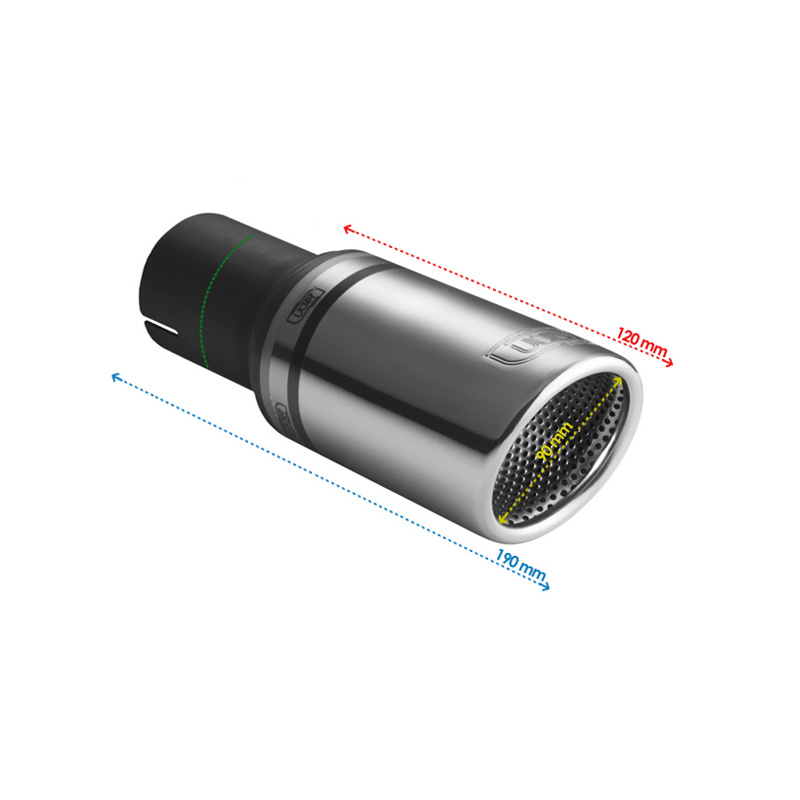 Ulter Sport Uitlaatsierstuk - Rond Ø90mm Schuin RS - Lengte 120mm - Montage ->50mm - RVS